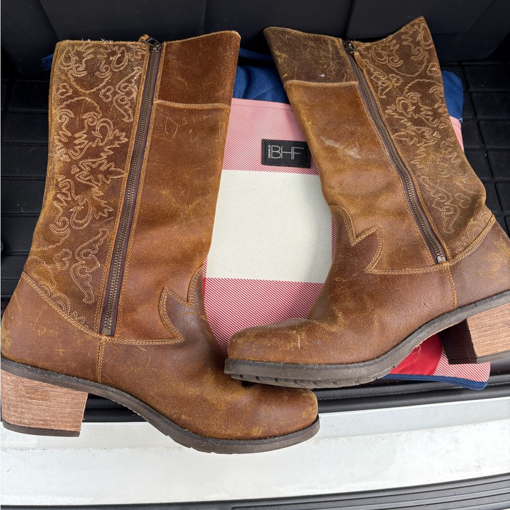 Brown Leather Embroidered Boots